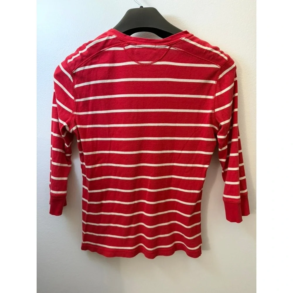 Lauren Jeans Co Ralph Lauren Henley Top Red White Striped 3/4 Sleeve Medium - Picture 2 of 5